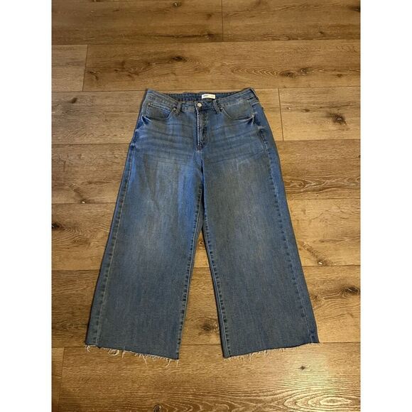 Oat New York Wide Leg High Rise Jeans Women 12/31 Denim Stretch Raw Hem - Picture 1 of 3